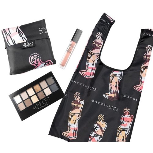 Maybelline New York Limited-Edition Fundles Send Nudes w/ Eyeshadow Palette, Color Sensational Vivid Hot Lacquer Lip Gloss and Easy-Carry Nude Tote-Bag