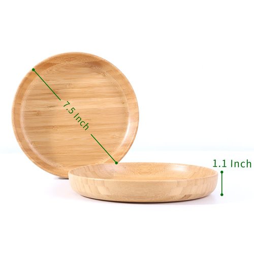 cluzelar Bamboo Plates 7.5Inch Round Bamboo Plates Reusable Kids Dinner Plates Tableware 4PCS Wooden Plates Lightweight Dishes Snack, Dessert, Unbreakable Classic Plates…