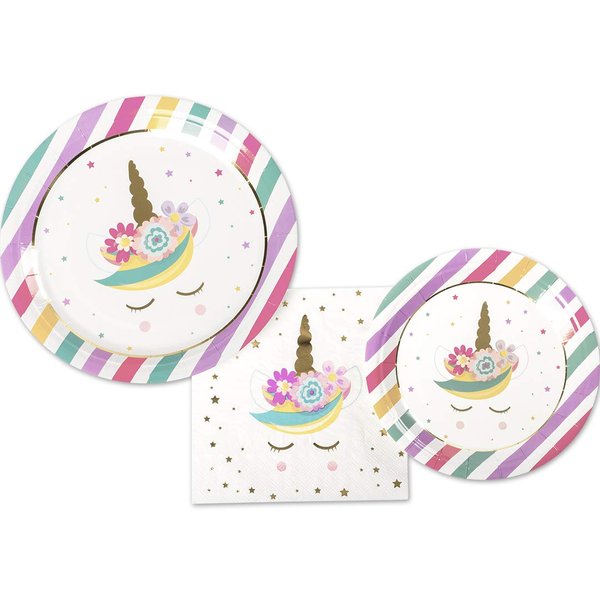 Andaz Press Tableware Unicorn Party Plates and Napkins Set, 24 Piece Set 9-Inch Plates, 7-Inch Plates, and Bulk 40-Pack 6.5-Inch Lunch Napkins, Unicorn, Princess, Pony Birthday Party Decorations Kit