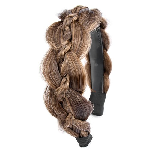 Gledola Wide Braided Headband with Teeth Synthetic Hair Plaited Headband High Elasticity Braids Hair Band Hairpiece for Girls Women (Claybank, Wide)