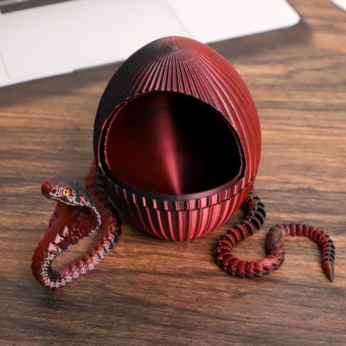 LYROYREG 3D Printed Snake Egg, 3D Printed Fidget Animals,3D Crystal Snake Flexible Joints Home Decor Executive Desk Toys,Home Office Decor Executive Desk Toys for Autism/ADHD (Black+Egg)