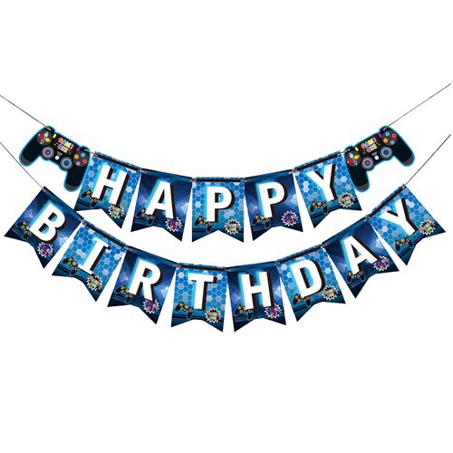 BIEUFBJI Video Game Happy Birthday Banner (Blue) Gaming Birthday Party Decorations for Kids Player Gaming Themed Party Decorations Assembled