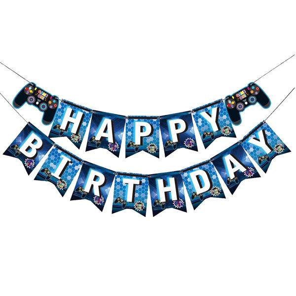 BIEUFBJI Video Game Happy Birthday Banner (Blue) Gaming Birthday Party Decorations for Kids Player Gaming Themed Party Decorations Assembled