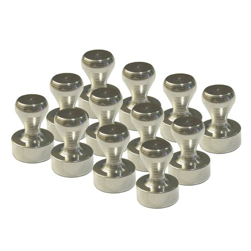 Brute Magnetics 12Pcs Brushed Nickel Magnetic Push Pins- Versatile Classroom, Kitchen, and Office Magnets - Ideal for Fridge, Locker, Whiteboard- Strong Neodymium Magnet for Secure Hold