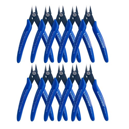 Small Wire Cutters 10 Pack- KAIHAOWIN 170 Wire Flush Cutters Wire Clippers Nippers Clean Cut Pliers Side Cutter Diagonal Cutting Pliers for Electronic Floral Heating Wire Model Sprue Soft Copper, Blue