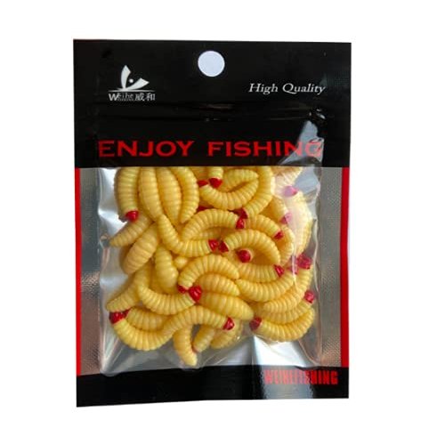 OriGlam 50pcs Soft Plastic Worms Lures, Bass Fishing Lure Baits, Bass Fishing Worms, Worm Fishing Lure for Saltwater Freshwater (Beige)