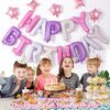 iPartycool Happy Birthday Banner, 24pcs 3D Happy Birthday Balloon, Birthday Party Decorations, Happy Birthday Sign with 6pcs Star Balloons Birthday Decorations for Girls Women Birthday Party Supplies