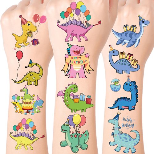 75 PCS Dinosaur Birthday Temporary Tattoos for Party Supplies, Temporary Tattoo Stickers for Birthday Parties, Animal Party Favor Activities, Waterproof Temporary Tattoos. (Multi color)