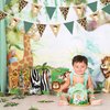 Jungle Safari1st Birthday Pennant Banner Flag Sage Green Giraffe Printed Burlap Triangle Fabric Bunting with Felt 1 Sign for Wild One Giraffe Animal Onedland First Birthday Party Decorations Supplies