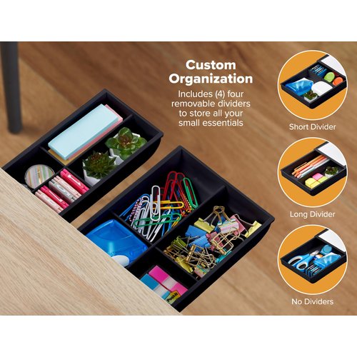 Bostitch Konnect Under Desk Drawer, Self-Adhesive Slide Out Storage Organizer with 4 Customizable Dividers, 2-Pack