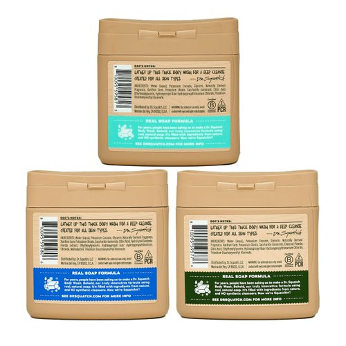 Dr. Squatch NEW Natural Body Wash for Men - Non-Exfoliating - Fresh Falls + Coconut Castaway + Pine Tar (8 oz, 3 Pack)
