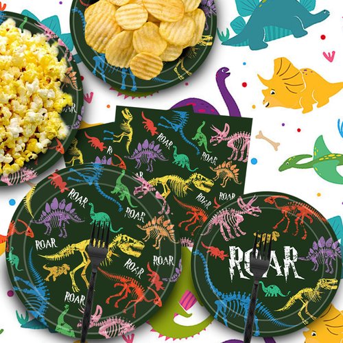 96 Pcs Dinosaur Party Supplies Include Dinosaur Birthday Paper Plates Forks Napkins Tableware Set for Boys Kids Dino Theme Birthday Party Decorations 24 guests
