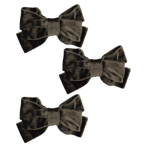 Olive Crushed Velvet Bow Hair Clip Small - Set of 3