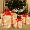 FUNPENY Set of 3 Christmas 60 LED Lighted Gift Boxes, Transparent Warm White Lighted Christmas Box Decrations, Presents Boxs with Red Bows for Christams Tree, Yard, Home, Christams Decorations