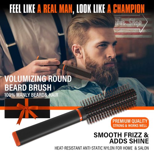 Beard Brush Round Brush, Style & Add Volume for Short & Long Beard & Hair, Roller Brush Works Great with Beard Oil, Balm. Upgrade Beard Brush, Heat-Resistant Grooming Tool, Stocking Stuffers for Men