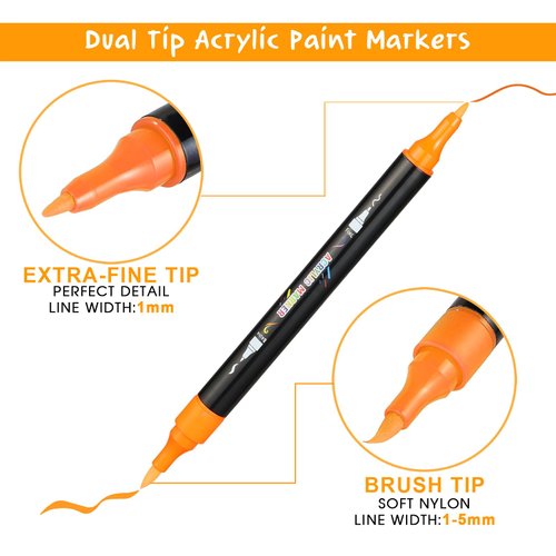 Fbirerising Acrylic Paint Pens Markers Dual Tip 30 Colors Paint Pens Fine Tip and Brush Tip for Rock Painting, Canvas, Wood, Glass, Ceramic, Fabric, Plastic, Egg, Scrapbook,Art Painting