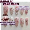 BABALAL Almond Press on Nails Medium Fake Nails Pink Glue on Nails Flower Heart Charm Design Acrylic Nails 24Pcs Coquette Handmade False Nails