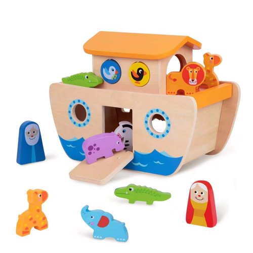 TOOKYLAND Wooden Noah's Ark Toys for Kids, Animal Shape Sorter Toys, Bible Story Toys Baptism Gifts for Girls and Boys, Montessori Toys for 2 3 4 Year Old