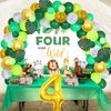 Jungle Theme 4th Birthday Decorations, Four Ever Wild Birthday Decorations Boy, Sage Green Jungle Balloon Arch Kit, Four Ever Wild Backdrop, Number 4 Foil Balloons Artificial Palm Leaves