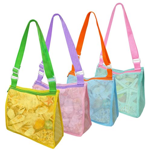 Kiddisie Beach Toys Mesh Beach Bag Kids Shell Collecting Bag Totes with Zipper for Holding Shells Beach Sand Toy for Boys and Girls Shell Bag for Picking Up Shells