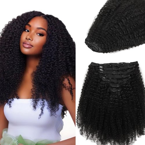 IDN BEAUTY Clip In Hair Extensions Real Human Hair, 14 Inch 120g 7pcs Natural Black 4c Afro Kinky Curly Human Hair Clip In Extensions Remy Hair Clip Ins Real Human Hair Black Women Thick Hair