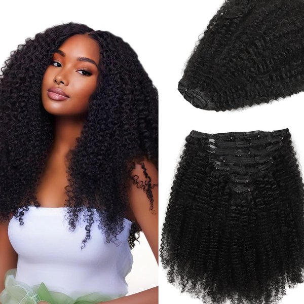 IDN BEAUTY Clip In Hair Extensions Real Human Hair, 14 Inch 120g 7pcs Natural Black 4c Afro Kinky Curly Human Hair Clip In Extensions Remy Hair Clip Ins Real Human Hair Black Women Thick Hair