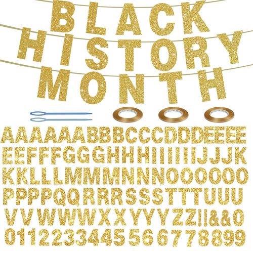 116 Pcs DIY Glitter Customizable Banner Kit Custom Banner Including 111 Letters and Numbers 3 Rope and 2 Threading Device for Personalized Decor for Graduation Decoration Birthday Banner (Golden)