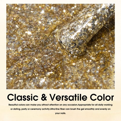 VENALISA Gel Nail Polish, 12ml Gold Glitter Color Soak Off UV LED Nail Gel Polish Nail Art Starter Manicure Salon DIY at Home, 0.43 OZ