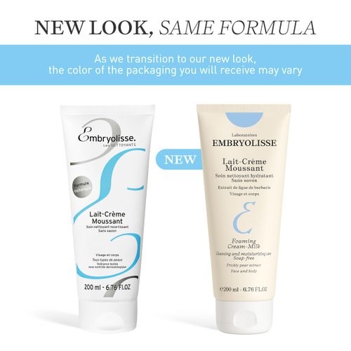 Embryolisse Foaming Cream Milk. Hydrating Cleanser for Face and Body, Soap-Free, Vegan Formula, 6.76 fl.oz.