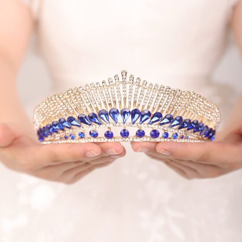 JWICOS Baroque Tiara Queen Crown for Women Bridal Wedding Tiara and Crown for Brides Crystal Princess Tiara for Girls Rhinestone Tiara Headband for Birthday Pageant Prom (Blue)