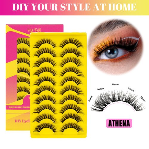 Lash Clusters D Curl Diy Lash Extensions Cluster Lashes 10-16mm Length Eyelash Clusters Wispy Reusable Soft Natural Individual Lashes Cluster Thin Band For Makeup at Home by WLFRHD(Athena)