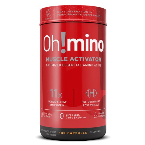 Oh!mino Oh! Nutrition Muscle Synthesis Activator, Electrolyte Capsules with Essential Amino Acids & 100mgs of Pharma-Grade Caffeine, Pre Workout, Post Workout for Men and Women, 180 Vegan Capsules