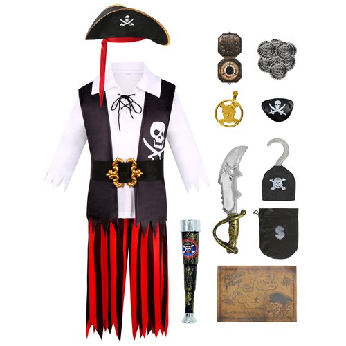 Miulruma Halloween Pirate Costume Kids Boys Pirate Role Play Dress Up with Accessories Birthday Party Gifts MA038S
