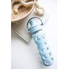 Lifefactory 12-Ounce Glass Water Bottle with Active Flip Cap and Protective Silicone Sleeve, Denim