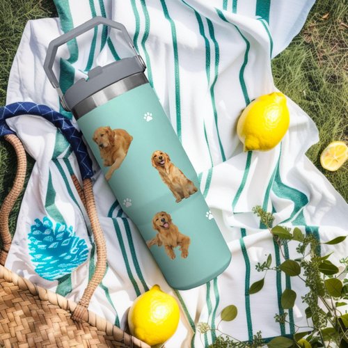 Caiibaoob Golden Retriever Tumbler for Golden Retriever Owners, 30oz Stainless Steel Vacuum Insulated Water Bottle (Golden Retriever-Seaform)