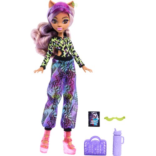 Monster High Scare-adise Island Clawdeen Wolf Doll with Swimsuit, Joggers & Beach Accessories Like Visor, Water Bottle, & Book