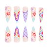BAOYAALIN Press on Nails Stiletto Fake Nails Long Almond with Exquisite Flower Rainbow Design Acrylic Glue on Nails for Women Girls Full Cover Artificial False Stick on Nail for Daily/Wedding 24Pcs