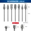 JEEKVISEN Tungsten Carbide Burr Set Die Grinder Bits 1/8" Shank 10Pcs - Double Cut Rotary Burr for Metal Deburring, Finishing, Carving, Grinding, Polishing, Engraving, Drilling