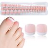 LuckForever 240pc French Gel X Toe Nail Tips Short Square Fake Toenails French Tips Press on Gel Nails Nude Toe Nail Tips Full Cover Soft Gel False Toenails with Glue for Acrylic Toe Nail Extensions