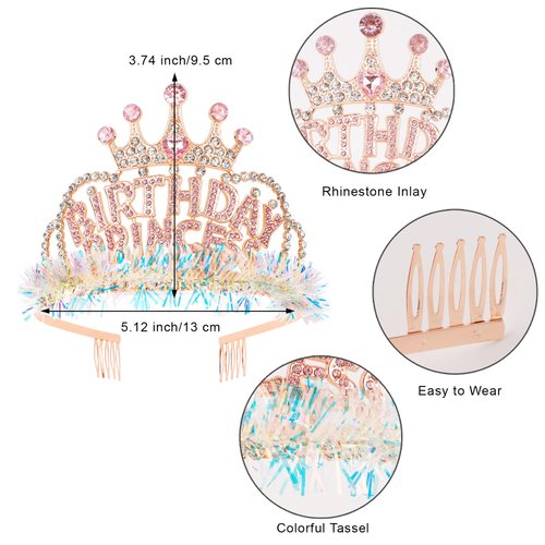 ACO-UINT Birthday Crown for Women, Pink Birthday Princess Crown Happy Birthday Headband, Birthday Girl Crown Birthday Princess Tiara Birthday Decorations Gifts