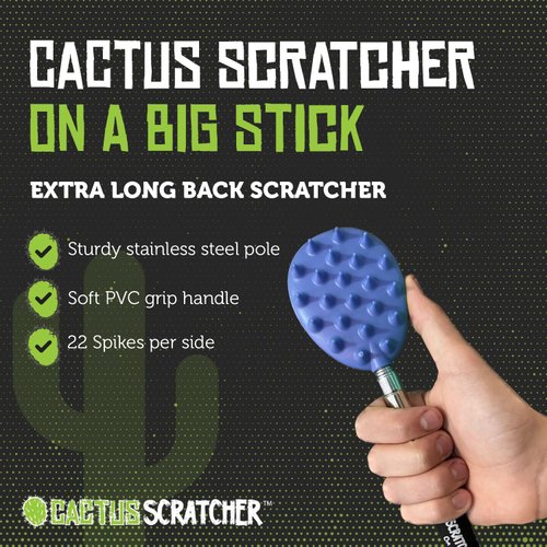 Cactus Scratcher Back Scratcher On A Big Stick, Retractable Backscratchers for Men, Women & Kids, One-Hand Itch-Relief Scratchers with Long Handle, Extendable to 29 Inches, Blue