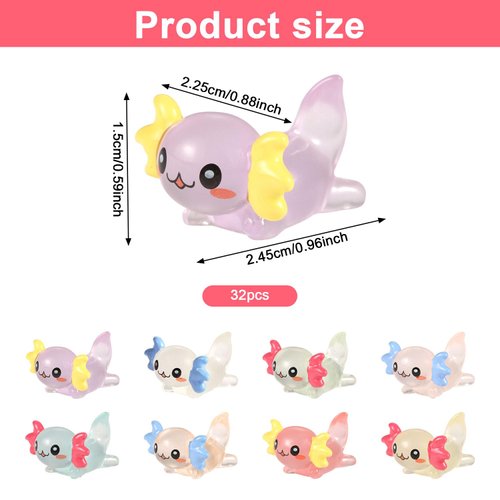 32pcs Mini Resin Axolotl Miniature Figurine, Glow in The Dark Tiny Animal Figurines Small Luminous Axolotl Ornament Charm for Garden Landscape DIY Craft Dollhouse Potted Plants Decorations