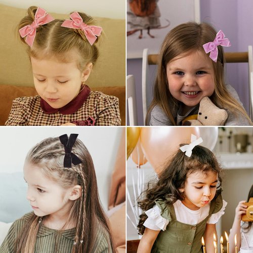 16PCS Velvet Hair Bows for Girls 4 Inch Velvet Bows Hair Clip Barrettes Hair Accessories Ponytail Pigtail Bows for Baby Girls Kids Teens