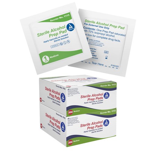 Dynarex Alcohol Prep Pads, Medical-Grade and Non-Woven Prep Pads, Saturated with 70% Isopropyl Alcohol, Rapid-Acting Antiseptic Wipes, 1-Ply, Medium, 2 Boxes of 200 Alcohol Prep Pads
