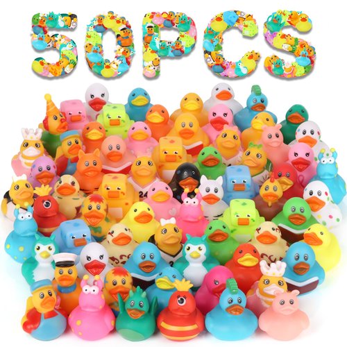 Rubber Ducks in Bulk 50 Pack, Ducks for Jeeps, Assorted Duckies for Jeep Ducking, Floater Duck Bath Toys for Kids Baby Showers Accessories, Birthday Gifts