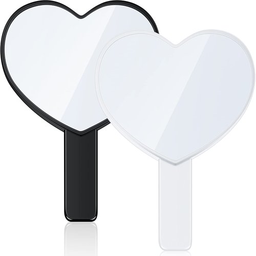 Jetec 2 Pieces Heart-Shaped Handheld Mirrors Travel Makeup Mirrors Mini Cosmetic Mirror with Handle Small Heart Mirrors Decorative Hand Held Mirror for Women Girls Valentine's Day(Black, White)