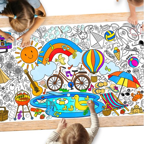 Giant Coloring Poster for Classroom - 31.5x72" Versatile Summer Activity Poster/Table Cover for School Parties, Birthday & Special Events Decoration