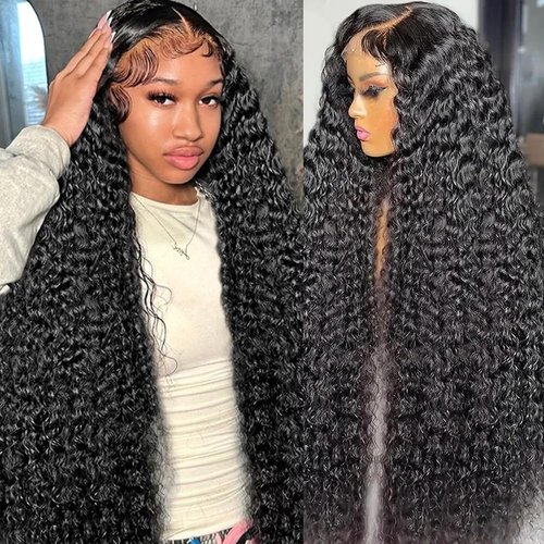 LYILYI 200 density 13x6 Water Wave Lace Front Wigs Human Hair Pre Plucked Glueless Wigs Human Hair Deep Cury HD Transparent 13x6 Full Lace Frontal Wigs Brazilian Virgin Hair Wigs Natural Black 28inch