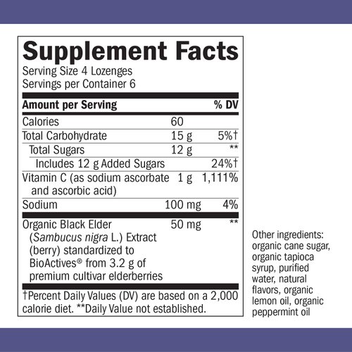 Nature’s Way Sambucus Elderberry Lozenges, 1000 mg Vitamin C Per Serving, Tropical Flavored, 24 Count