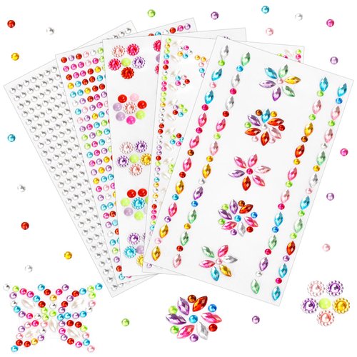 Connected Self Adhesive Face Gems, Glitter Acrylic Rhinestones Festival Jewels for Face Eye Nail Body Makeup, Crafts, DIY Decoration, Kids Reward, Cute Gem Stickers for Kids Adults, WUINOID